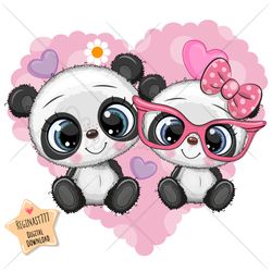 cute cartoon pandas boy and girl png, clipart, sublimation design, love, print, clip art
