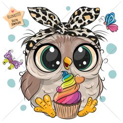 cute cartoon owl girl png, clipart, sublimation design, cupcake, print, clip art