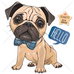 Cute Cartoon Pug Dog PNG, clipart, Sublimation Design, Children printable, bow tie, Cool, art