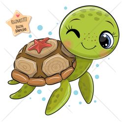 Cute Cartoon Sea Turtle PNG, clipart, Sublimation Design, Children printable, art