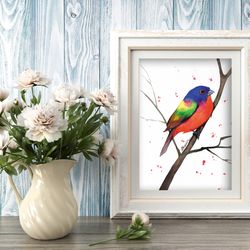 Painted bunting bird original watercolor painting birds painting wall decor art by Anne Gorywine