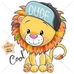 cute cartoon lion png, clipart, sublimation design, children printable, cap, art