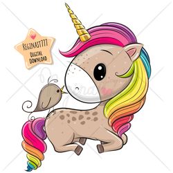 cute cartoon unicorn png, clipart, sublimation design, bird, children printable, clip art