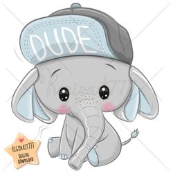 Cute Cartoon Elephant PNG, clipart, Sublimation Design, Cap, Panama hat, boy, art