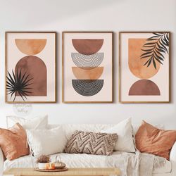 Mid Century Modern Geometric Art Set of 3 Prints, Boho Digital Abstract Art, Black Orange Geometric Printable, Tropical