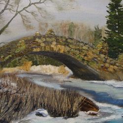 River Landscape Wall Art 14*19 inch River Bridge Painting Early Spring Art