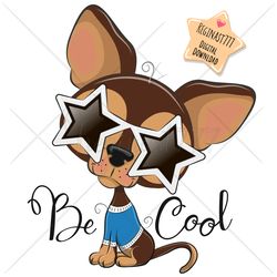 cute cartoon chihuahua dog png, clipart, sublimation design, children printable, glasses, cool, art