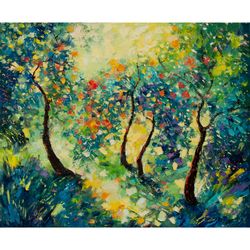 Sunny Garden painting Landscape Original Art Oil painting on canvas 24"x28" by KseniaDeArtGallery