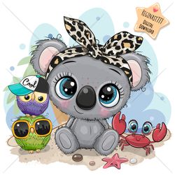 Cute Cartoon Koala PNG, clipart, Sublimation Design, Owl, Crab, Beach, Children printable, Lollipop, art
