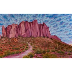 Lost Dutchman State Park original oil painting on canvas Superstition mountains large artwork Sonoran desert landscape