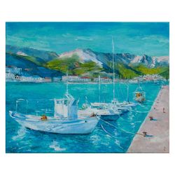 seaboats painting seascape original art oil painting on canvas 20"x16"