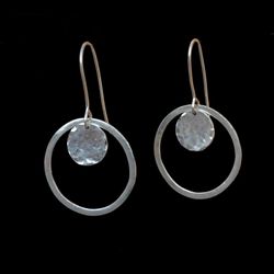Dainty Silver Earrings Dangle Handmade, Hoop Earrings Women Circle Drop Earrings, Hammered Silver Disc Earrings Jewelry