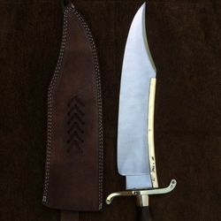 Steel Bowie Knife, True Replica Bowie Knife for Hunting, Steel Sping Bowie Knife with Leather Sheath