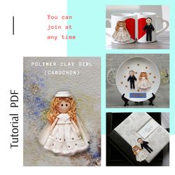 Doll girl polymer clay cabochon PDF tutorial, Wedding decor clay figurines, Wedding Gifts for the Couple Anniversary