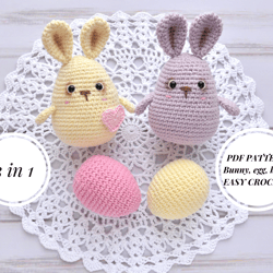 Easter Bunny pattern, Crochet pattern, Eggs and heart pattern, Amigurumi pattern, Crochet bunny pattern, Beginner patter