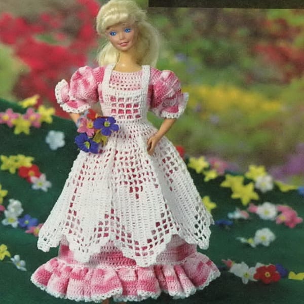 Vintage | Barbie Doll Crochet Pattern | Spring Pinafore Gown - Inspire ... Vintage | Barbie Doll Crochet Pattern | Spring Pinafore Gown - Inspire ...