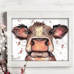 Cow Watercolor original cow painting 8x11 inches animals wall decor art by Anne Gorywine