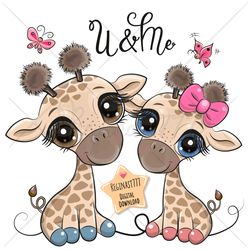 Cute Cartoon Giraffes PNG, Love, clipart, Children, Sublimation Design, kids print