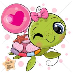 Cute Cartoon Sea Turtle PNG, clipart, Sublimation Design, Children printable, Balloon, art