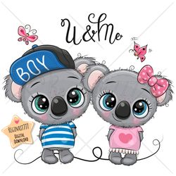 Cute Cartoon Koalas PNG, Love, clipart, Children, Sublimation Design, kids print