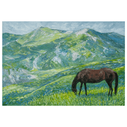 Horse Painting Mountains Original Art Oil Painting on Canvas 20"x28" by KseniaDeArtGAllery
