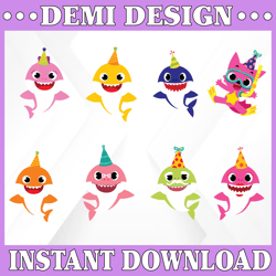 6 Family Sharks Birthday Character with Pink Fong SVG,Png,Shark's friends svg, Pink Fong svg, Family shark svg, dxf, eps