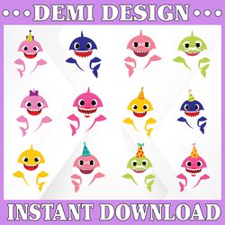 12 Family Sharks Bundle Birthday Character with Pink Fong SVG,Png,Shark's friends svg, Pink Fong svg, Family shark svg,