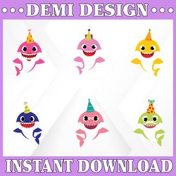 6 family sharks birthday character with friends svg,png,shark's friends svg, pink fong svg, family shark svg, dxf, eps f