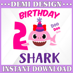 shark 2nd birthday svg, girl birthday shark svg dxf eps, girl second birthday clipart, two year old, baby, shark, 2nd bi