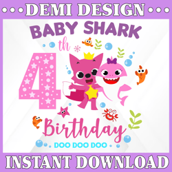 Shark 4th Birthday Svg, Girl Birthday Shark Svg Dxf Eps, Girl fourth Birthday Clipart,Four Year Old,Baby, Shark,4th Birt
