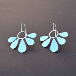Flower Earrings Women, Silver Statement Earrings, Boho Dangle Earrings, Sterling Silver Handmade Earrings, Birth Flower