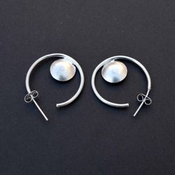 Sterling Silver Hoop Earrings, Medium Silver Earrings, Hoops With Post Back Earrings, Minimalist Jewelry, Modern Earring