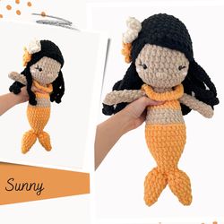 Sunny the Sunshine Mermaid Crochet Pattern, Plushie Mermaid, Pattern Only