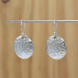 Sterling Silver Earrings, Dangle Disc Earrings Silver, Hammered Drop Earrings Minimalist Handmade Earrings Dainty Dangle
