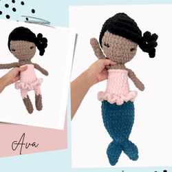 Ava the Ballerina Mermaid with Removable Tail Crochet Pattern, Plushie Mermaid, Pattern Only
