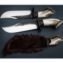 Handmade Knife- Best Forged Steel Blade Bowie Knife- Fixed Blade Knife With goat sheath