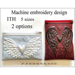 in the hoop bag angel wings heart machine embroidery design ith projects for hoops 5x7 6x10 7x11 8x12