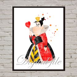 Queen of Hearts Alice In Wonderland Disney Art Print Digital Files decor nursery room watercolor