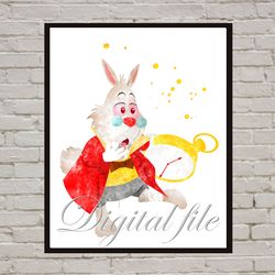 White Rabbit Alice In Wonderland Disney Art Print Digital Files decor nursery room watercolor