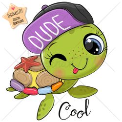 cute cartoon sea turtle png, clipart, sublimation design, children printable, cap, art