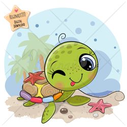 Cute Cartoon Sea Turtle PNG, clipart, Sublimation Design, Children printable, Beach, art
