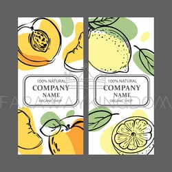 peach lemon labels vertical sketch vector illustration set