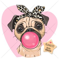 Cute Cartoon Pug Dog PNG, clipart, Sublimation Design, Children printable, bubblegum, Cool, art