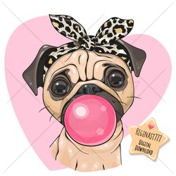 cute cartoon pug dog png, clipart, sublimation design, children printable, bubblegum, cool, art