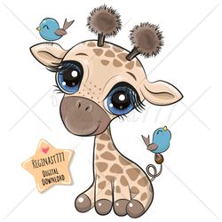 Cute Cartoon Giraffe PNG, clipart, Sublimation Design, Children printable, Birds, Boy, art