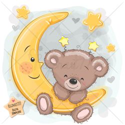 Cute Cartoon Teddy Bear PNG, clipart, Sublimation Design, Children illustration, digital clip art