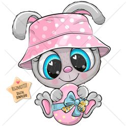 Cute Cartoon Rabbit PNG, clipart, Easter, Eggs, Sublimation Design, Adorable, Egg, Print, clip art, Pink