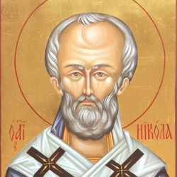 Icon St. Nicholas, orthodox icon, Byzantine icon, hand painted icon, religious painting, original Gold Leaf 23 k