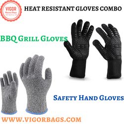 Protection Cut Safety Work Hand Gloves & Oven BBQ Gloves Heat Resistant Combo Pack