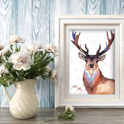 Deer painting original animal watercolor elk animals painting, watercolor animal art by Anne Gorywine